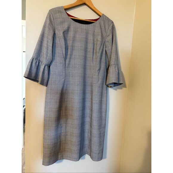 Talbots Size 12 Flare Sleeve Sheath Dress Black Houndstooth Plaid Modest Career - Picture 4 of 11